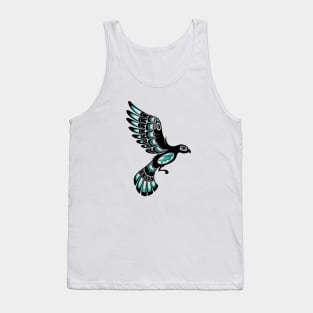 Teal Blue and Black Haida Spirit Flying Bird Tank Top